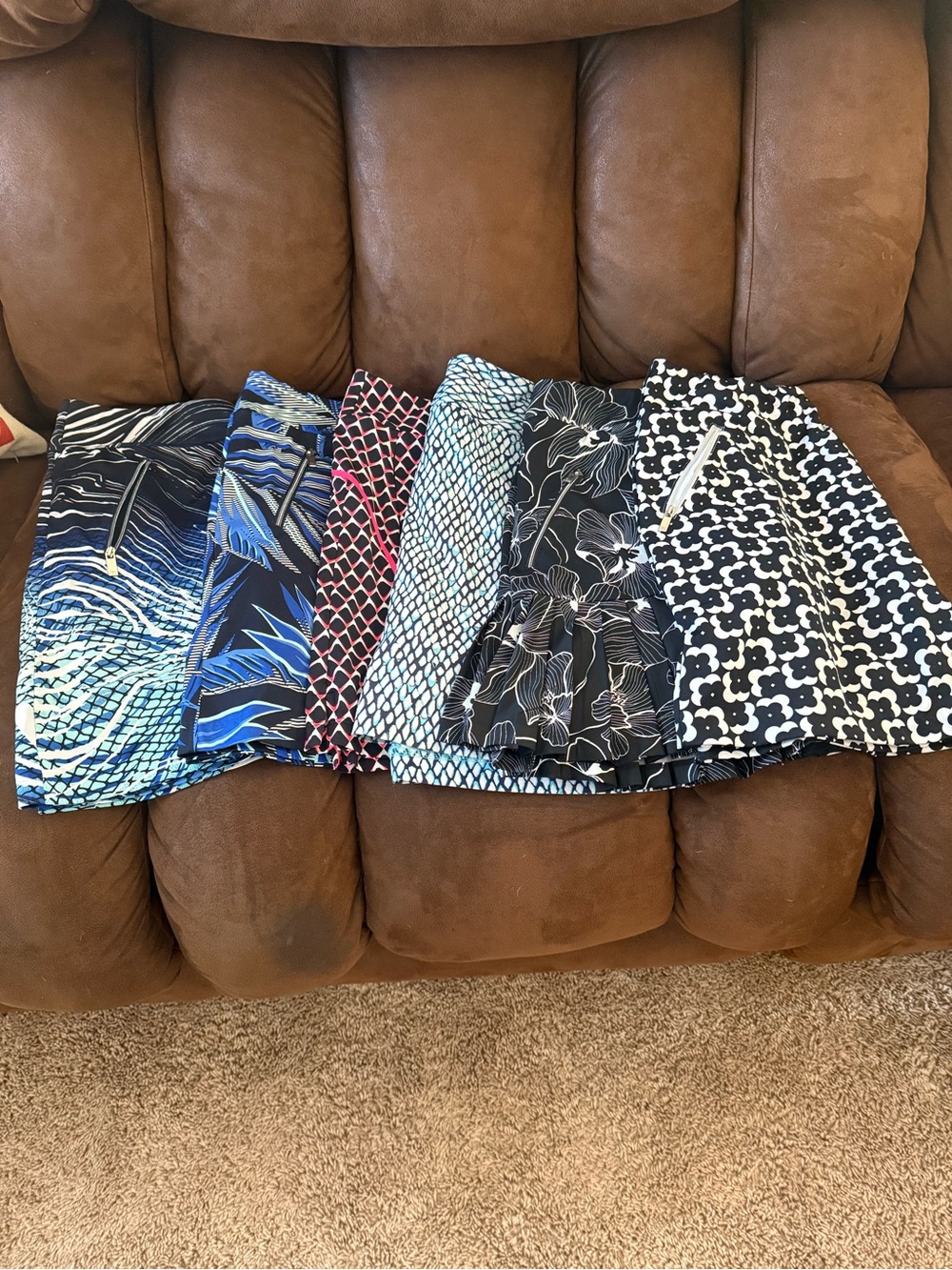 Tail Women's Mixed Pattern Mini Skirts in Blue, Navy & Pink Accents